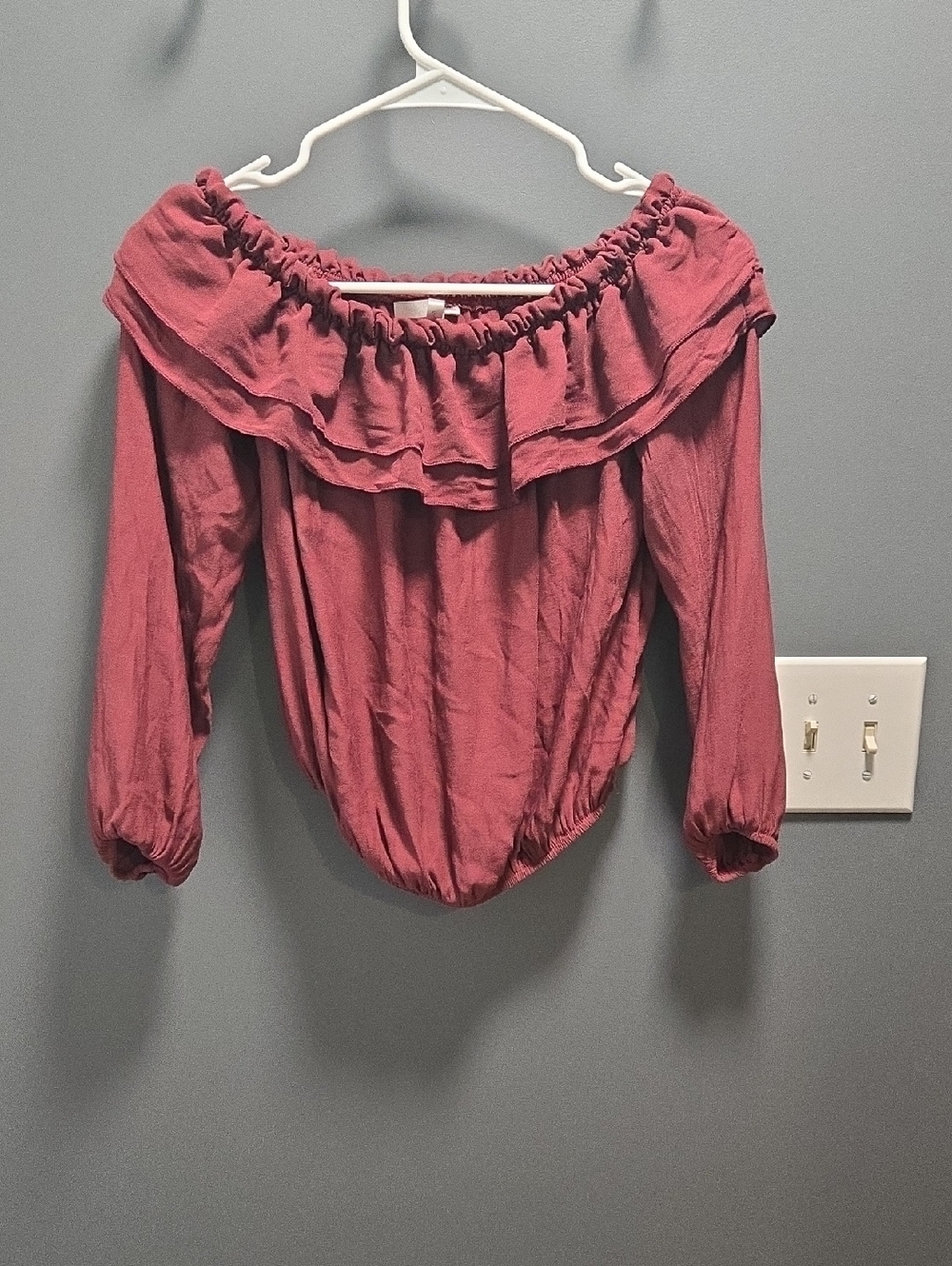 Off-Shoulder Ruffle Long-Sleeve Top